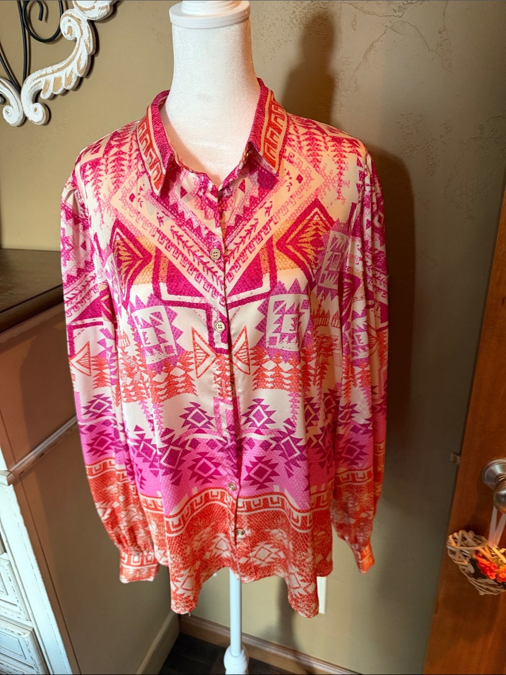 Flying Tomato Pink and Orange Geometric Button-Down Shirt